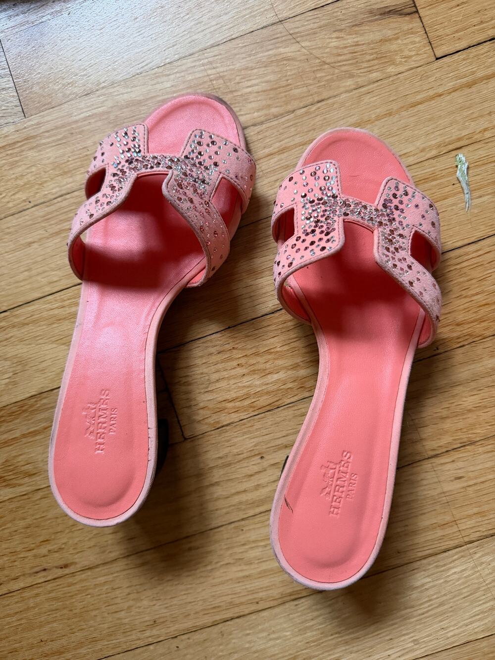 Hermès Oasis Orange Joey Swarovski Crystal Suede Heels 35.5